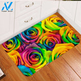 Multicolored Rose Petals Door Mat