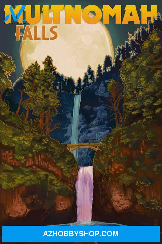Multnomah Falls Oregon And Full Moon