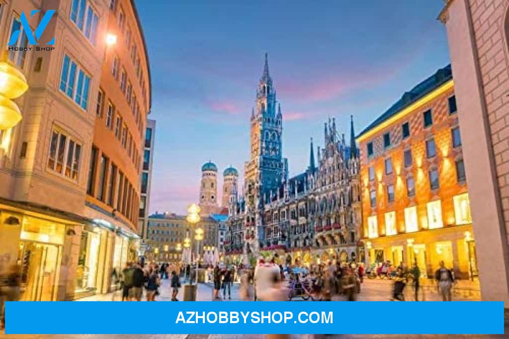 Munich Germany - City Street View With Marienplatz Town Hall At Sunset 