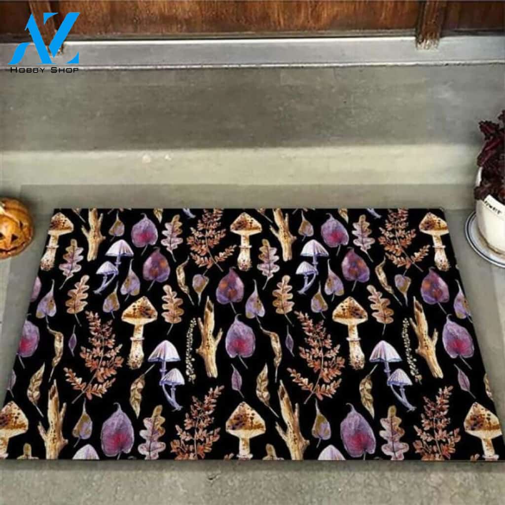 Mushroom Types Aesthetic Black Doormat | Welcome Mat | House Warming Gift