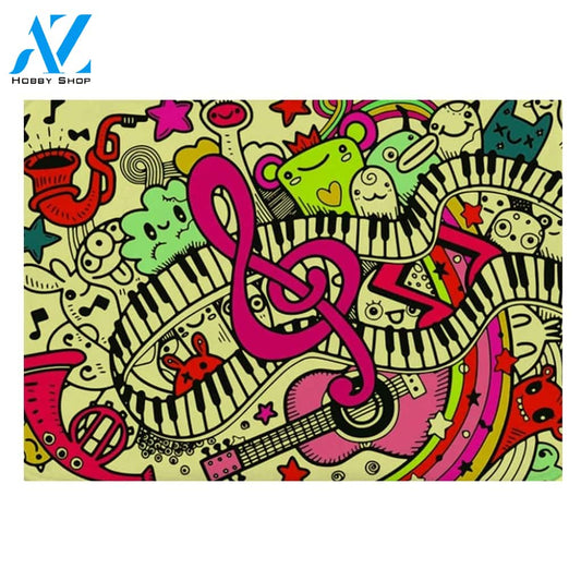 Music Background Collage With Musical Instruments Background Doormat Floor Rug Housewarming Gift Home Living Home Decor Funny Doormat Gift Idea