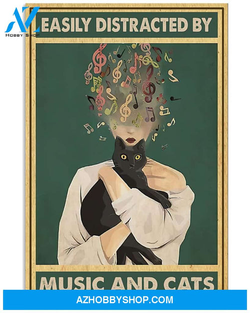 Music Canvas - Easily Distracted By Music And Cats Canvas Wall Art