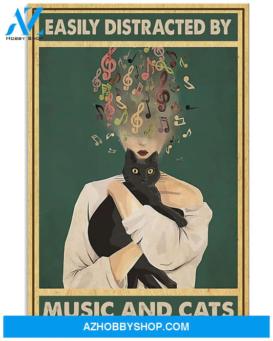 Music Canvas - Easily Distracted By Music And Cats Canvas Wall Art