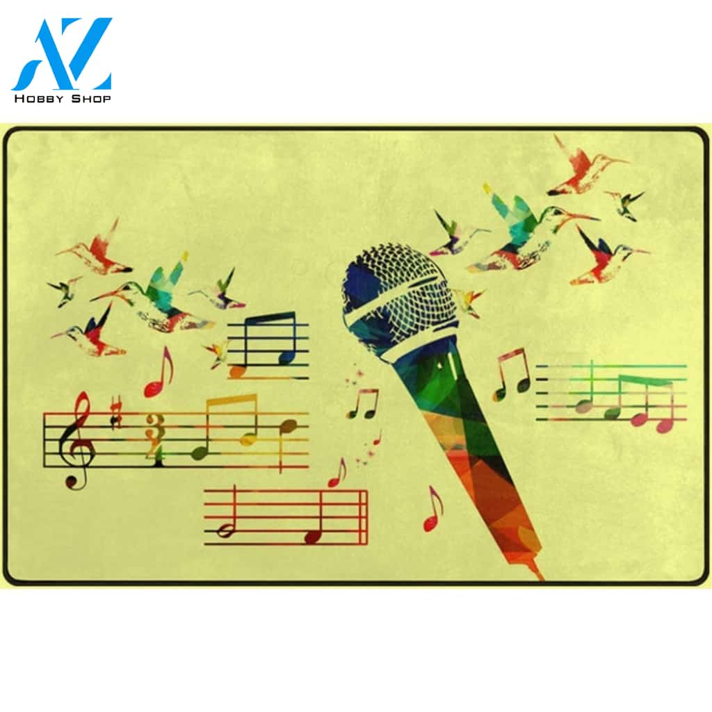 Music Microphone Stave Humming Birds Area Rug Doormat Welcome Mat Housewarming Gift Home Decor Funny Doormat Gift For Friend