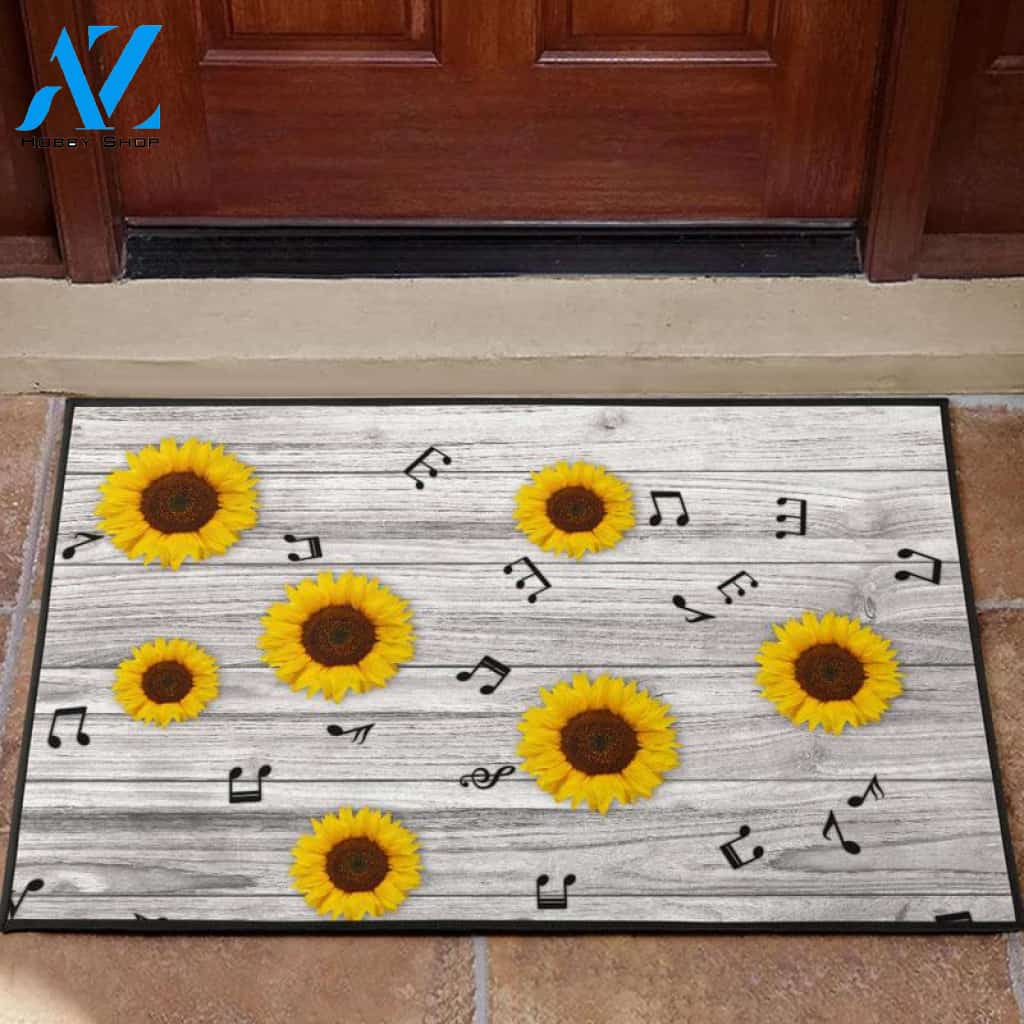 Music Notes Sunflowers Doormat Indoor And Outdoor Doormat Warm House Gift Welcome Mat Birthday Gift for Music Lovers Piano Lover
