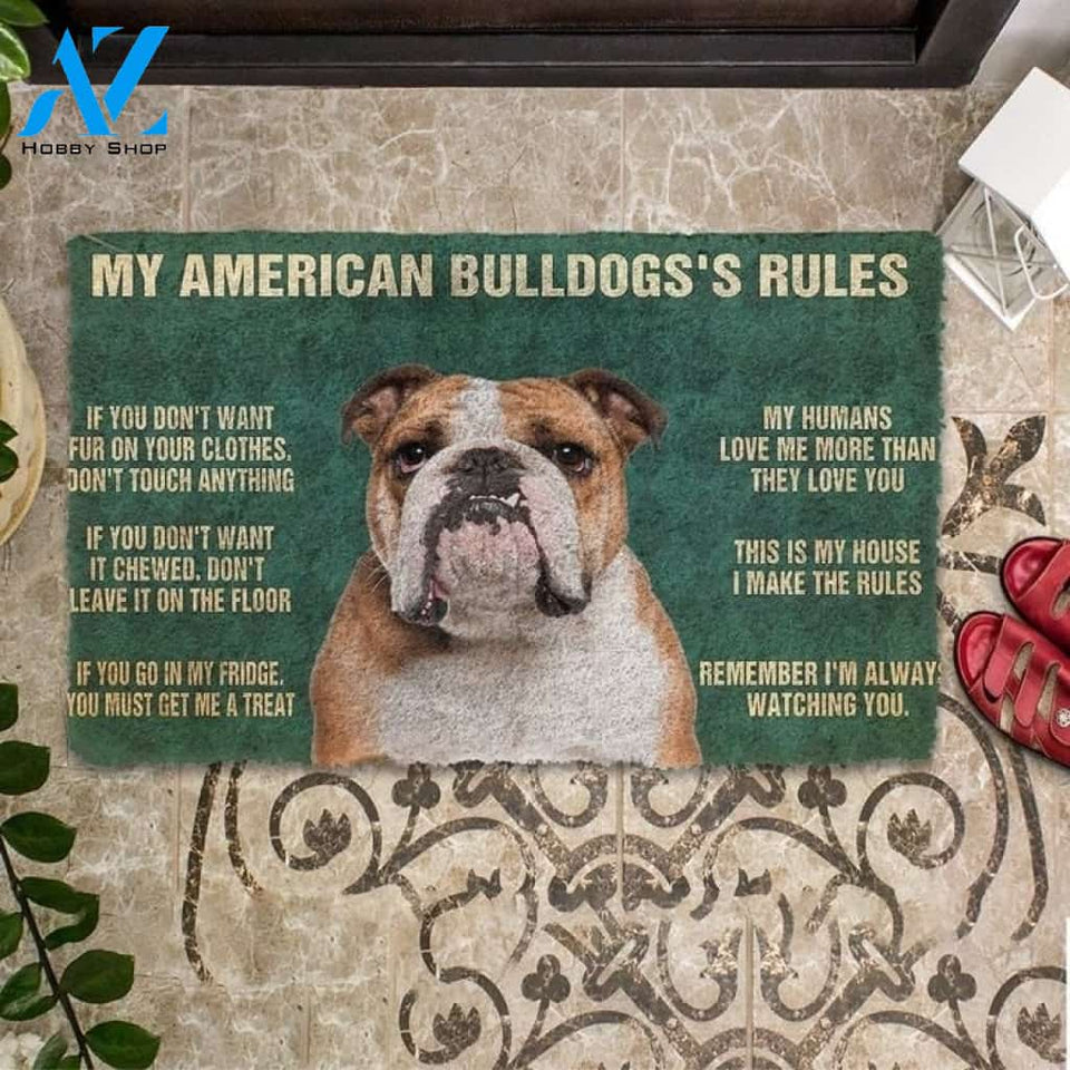 My American Bulldog's Rules Doormat Welcome Mat Housewarming Gift Home Decor Funny Doormat Gift For Dog Lovers