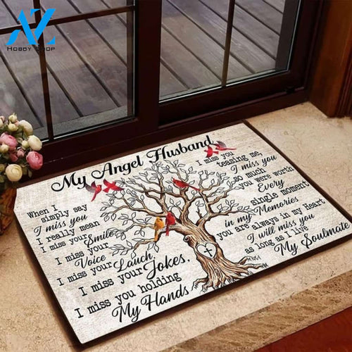 My Angel Husband Cardinal Tree Cross Family Doormat Welcome Mat House Warming Gift Home Decor Funny Doormat Gift Idea