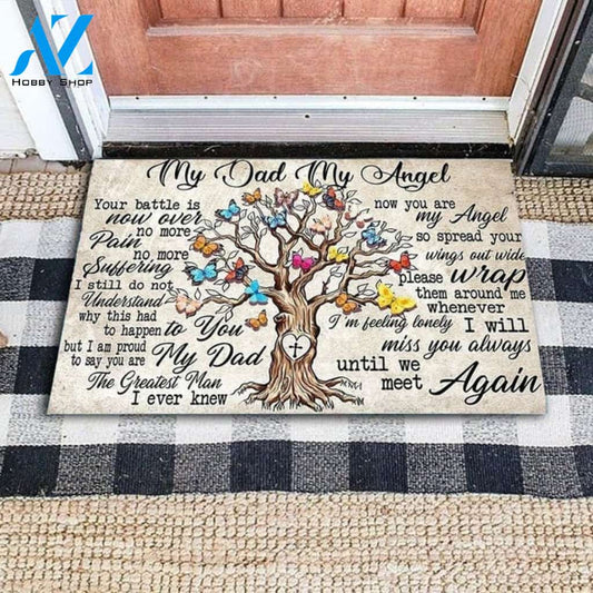 My Dad My Angel Your Battle Is Now Over Memorial Dad Doormat Housewarming Gift Family Welcome Mat Gift for Friend Family