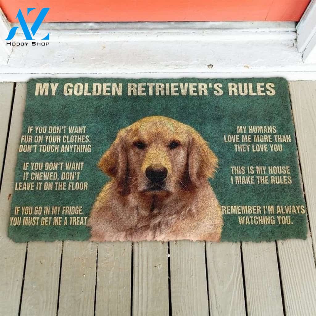 My Golden Retriever's Rules Doormat Welcome Mat Housewarming Gift Home Decor Funny Doormat Gift For Dog Lovers