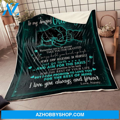 My Grandson Tiny Hand Go Forth And Aim For The Skies Gift From Nanny Fleece Blanket