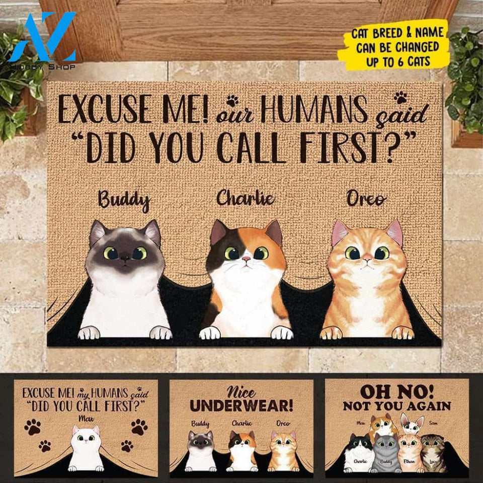 My Humans Said Did You Call First - Funny Personalized Cat Doormat | Welcome Mat | House Warming Gift