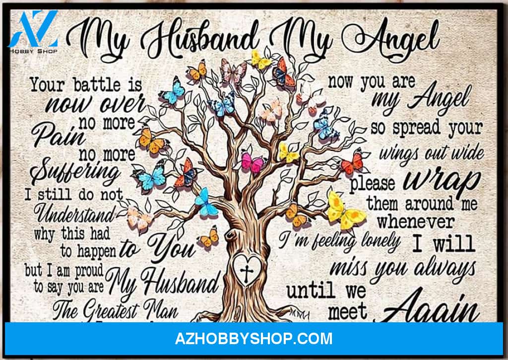 My Husband My Angel Poster Love In Heaven Poster Tree Butterflies Canvas And Poster, Wall Decor Visual Art