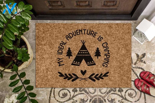 My Ideal Adventure is Camping, Camping Gift, Camping Welcome Mat, Custom Door Mat, Camper Decor Doormat, Boho Cute Outdoorsy Door Mat