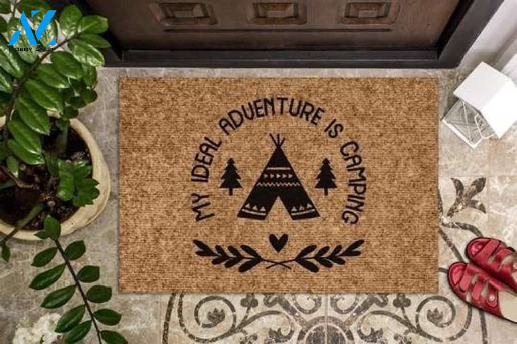 My Ideal Adventure Is Camping Indoor and Outdoor Doormat Welcome Mat House Warming Gift Home Decor Funny Doormat Gift Idea