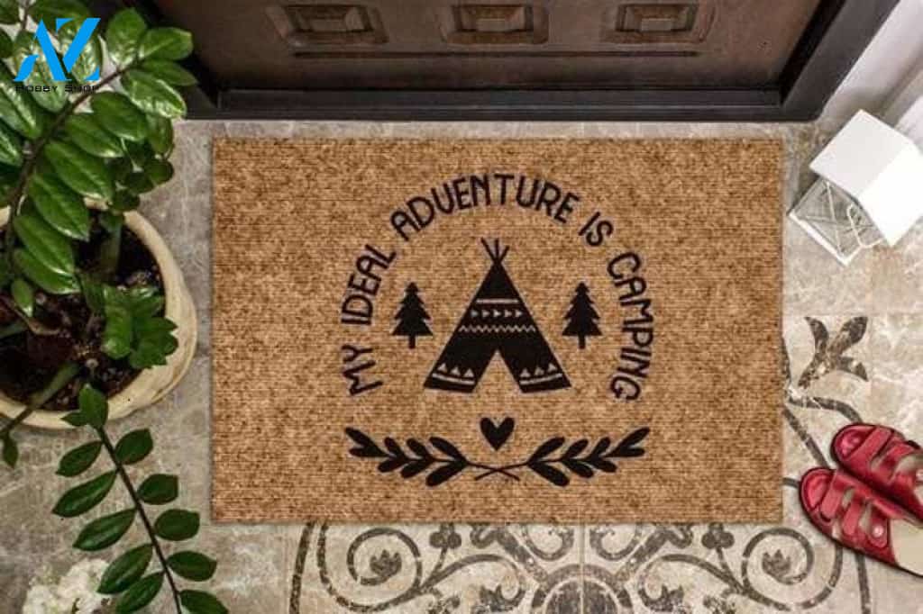 Personalized Name Family House My Ideal Adventure Is Camping Indoor And Outdoor Doormat Welcome Mat House Warming Gift Home Decor Funny Doormat Gift Idea