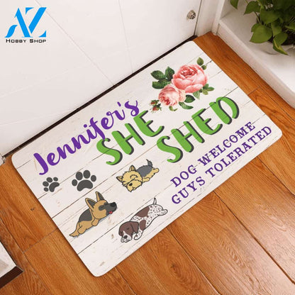 My She Shed Dogs Welcome Guys Tolerated Dog Lovers Personalized Doormat | Welcome Mat | House Warming Gift
