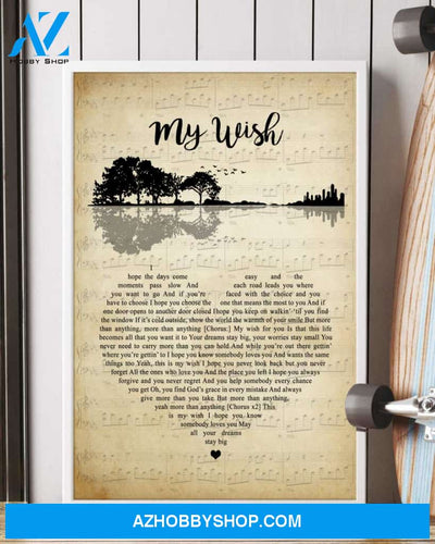 My Wish Song Lyrics Guitar Heart Vintage Portrait, Wall Art, Home Decor