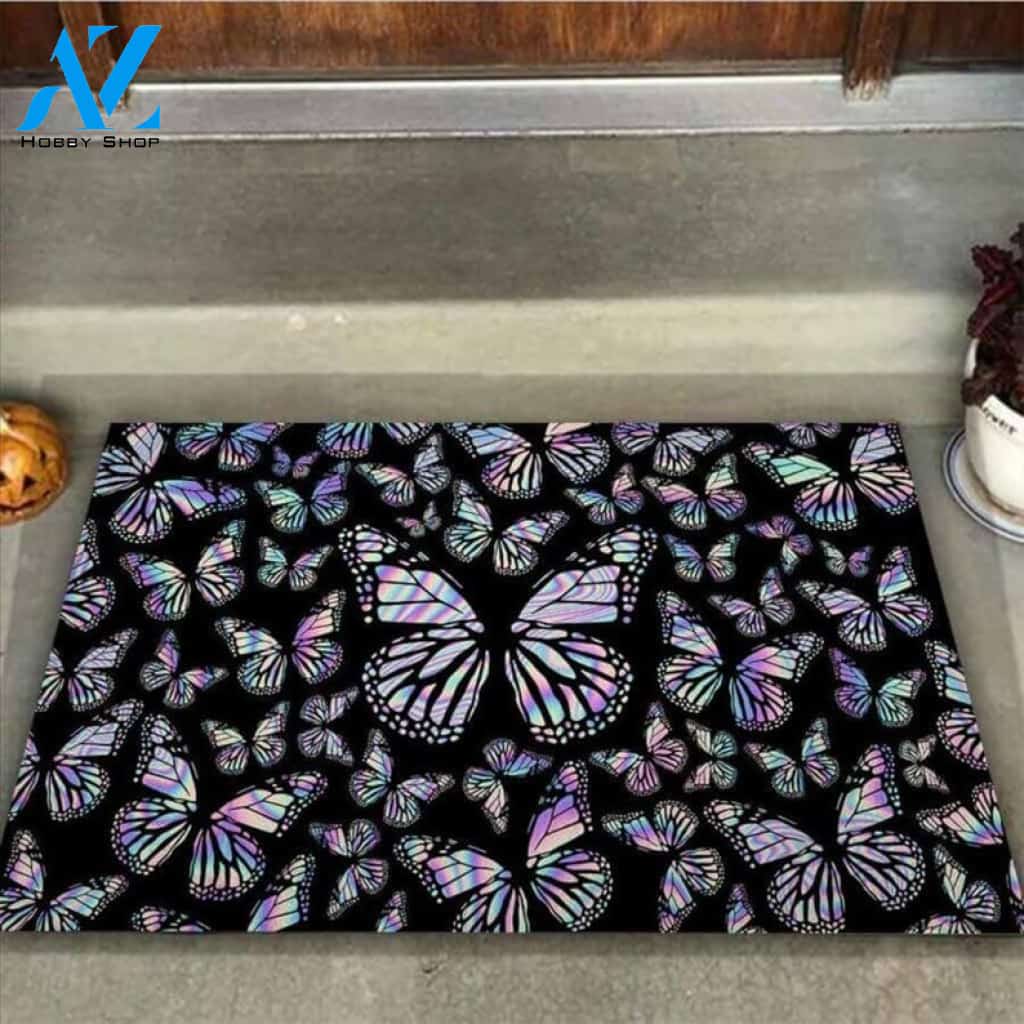 Mysterious Colorful Butterflies Flying Freely Printed Doormat Indoor and Outdoor Doormat Welcome Mat House Warming Gift Home Decor Funny Doormat Gift Idea