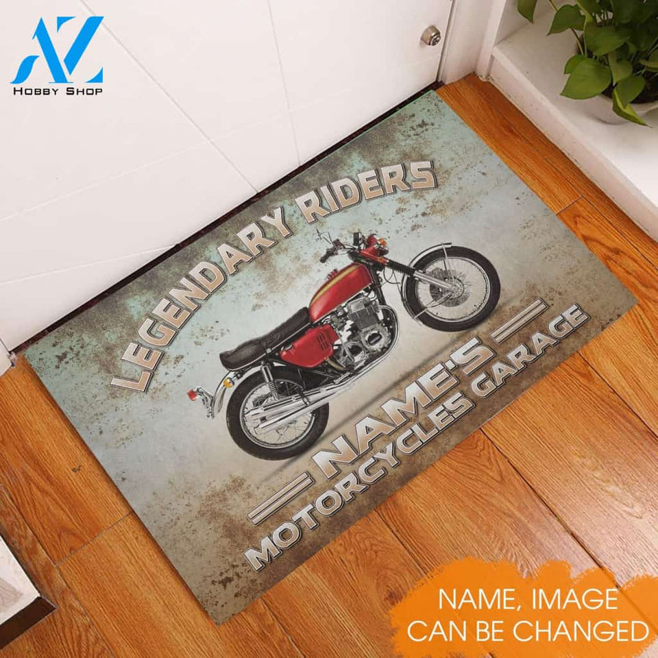 Name’s Motorcycle Garage Personalized Rubber Base Doormat