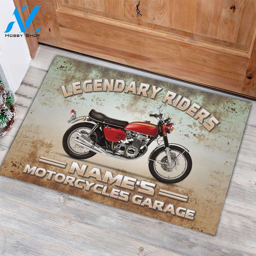 Name’s Motorcycle Garage Personalized Rubber Base Doormat