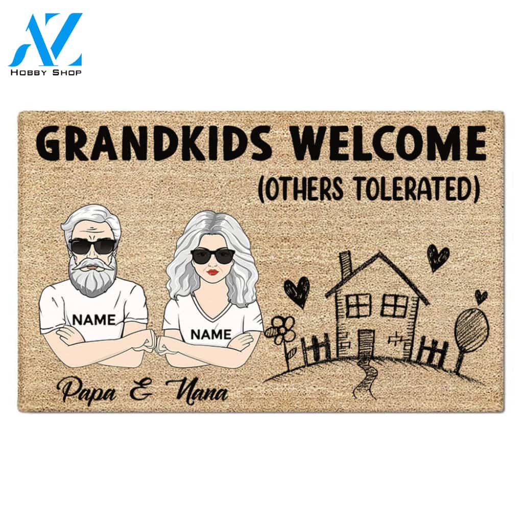 Nana and Papa, Grandkids Welcome Others Tolerated Personalized Doormat For Grandparents LIHD HN98