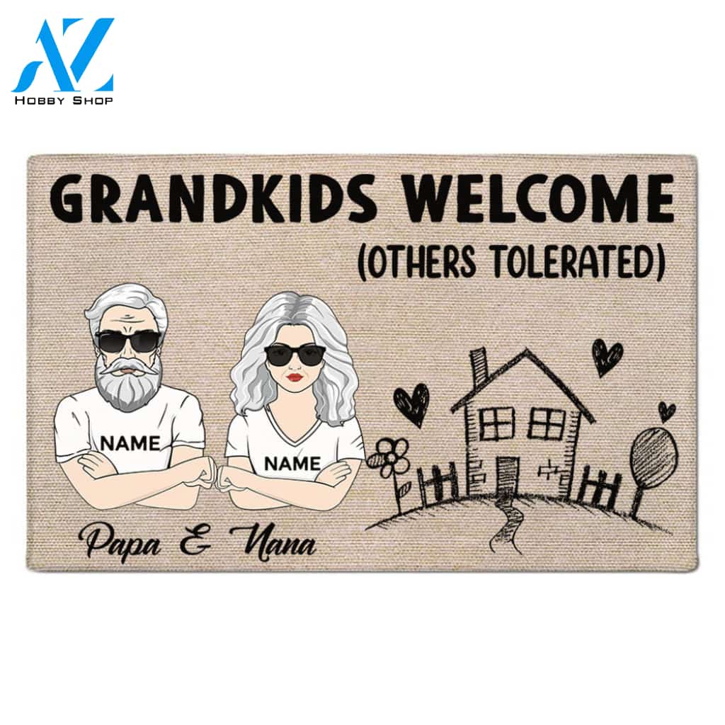 Nana and Papa, Grandkids Welcome Others Tolerated Personalized Doormat For Grandparents LIHD HN98