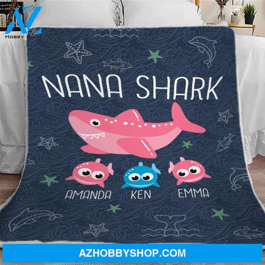 Nana Shark Blanket, Grandma Custom Blankets, Personalized Blankets for Grandparents