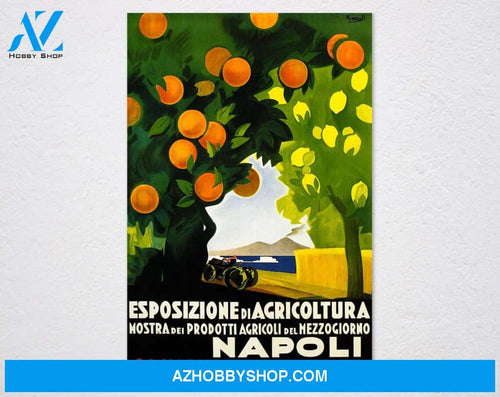 Napoli 1933 Agriculture Exhibition Farm Orange Lemon Italy Travel Tourism Vintage Retro Poster, Vintage Advertising, Wall Art Poster