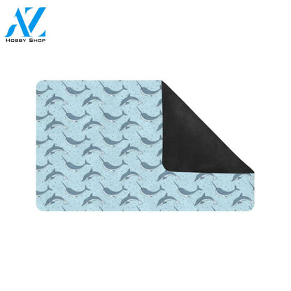 Narwhal Dolphin Print Rubber Doormat