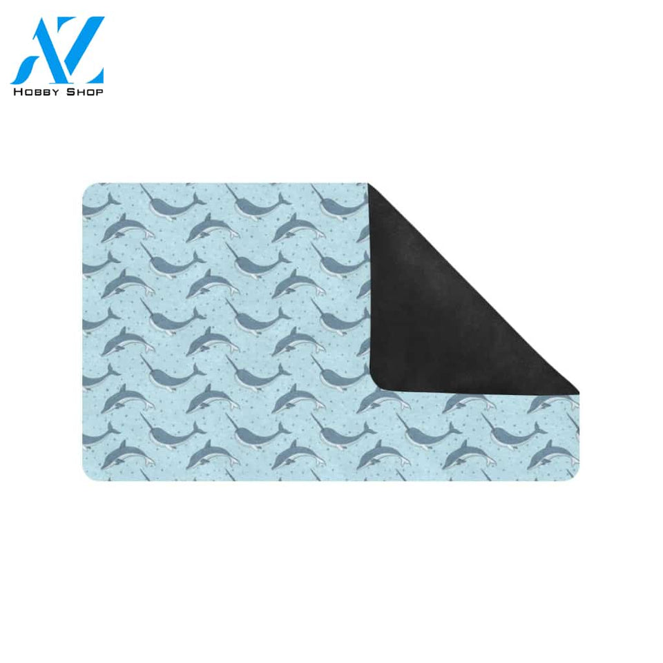 Narwhal Dolphin Print Rubber Doormat