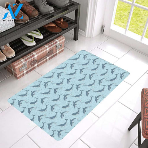 Narwhal Dolphin Print Rubber Doormat