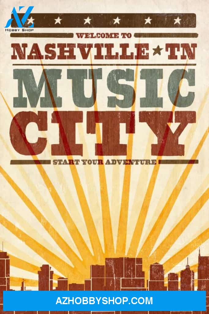 Nashville Tennessee Skyline And Sunburst Screenprint Style
