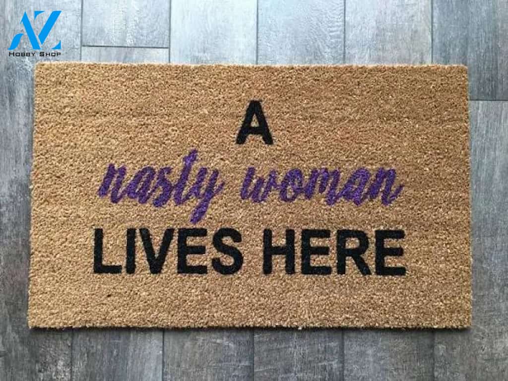 Nasty Woman Political Doormat, Purple / Crisp Blue