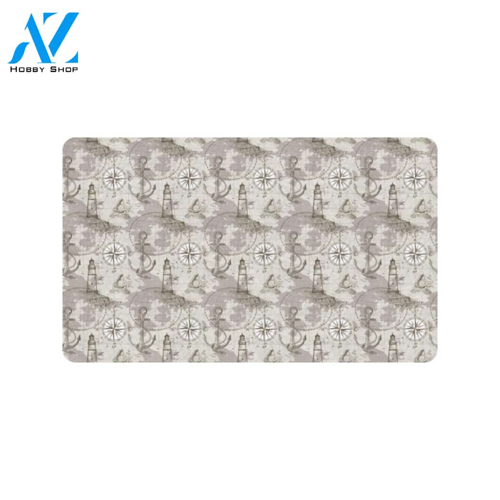 Nautical Map Design Themed Print Rubber Doormat