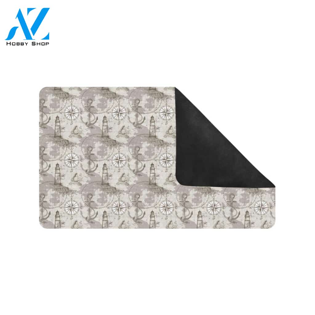 Nautical Map Design Themed Print Rubber Doormat
