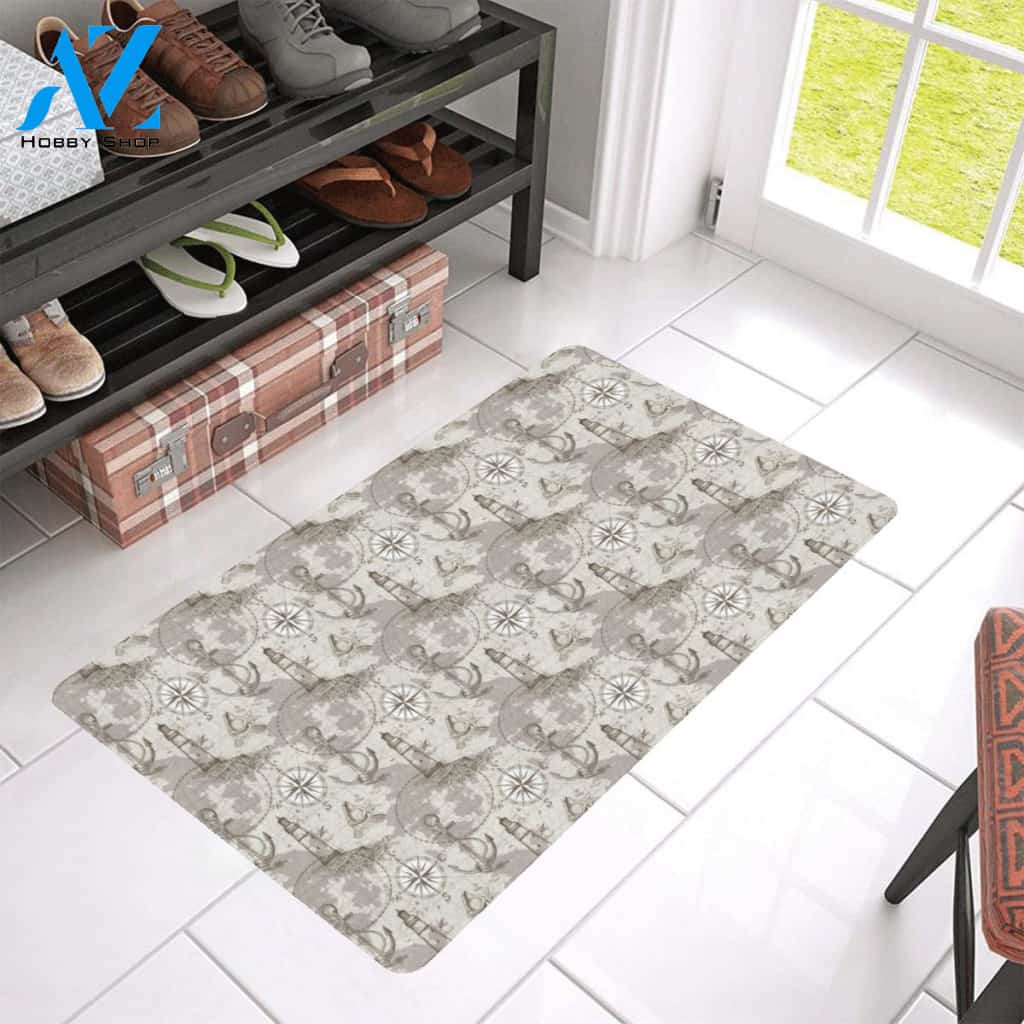 Nautical Map Design Themed Print Rubber Doormat