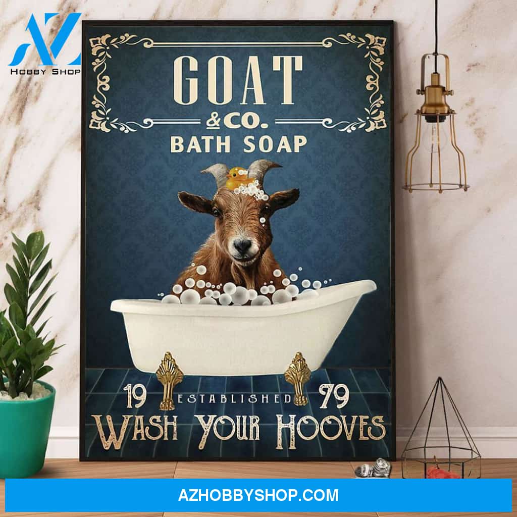 Navy Goat & Co Bath Soap Wash Your Hooves Canvas And Poster, Wall Decor Visual Art