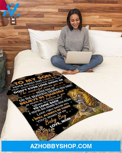 Never Forget That I Love U Lion Mom To Son Fleece Blanket Gift For Son