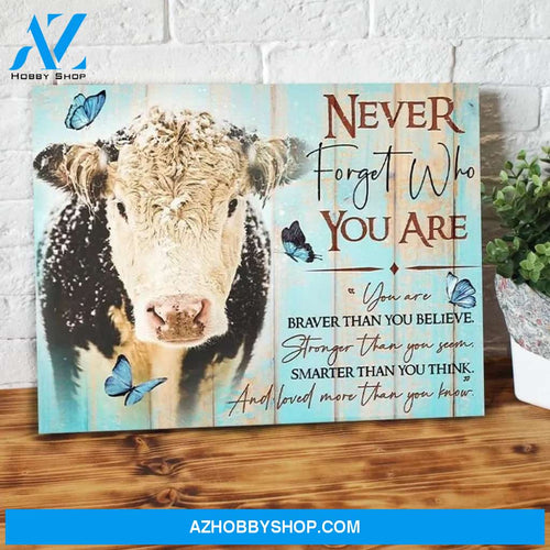 Never Forget Who You Are Blue Butterfly Christmas Cow Canvas - Wall Decor Visual Art