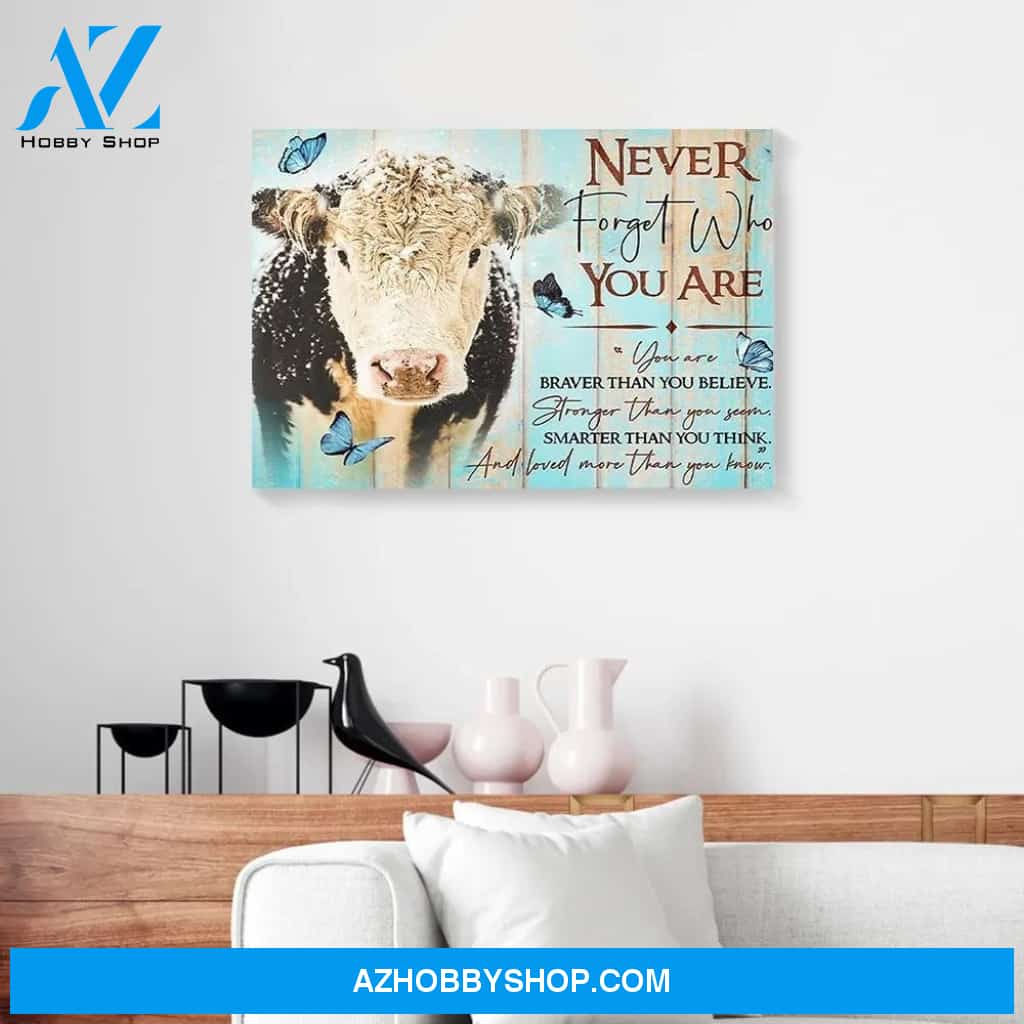 Never Forget Who You Are Blue Butterfly Christmas Cow Canvas - Wall Decor Visual Art