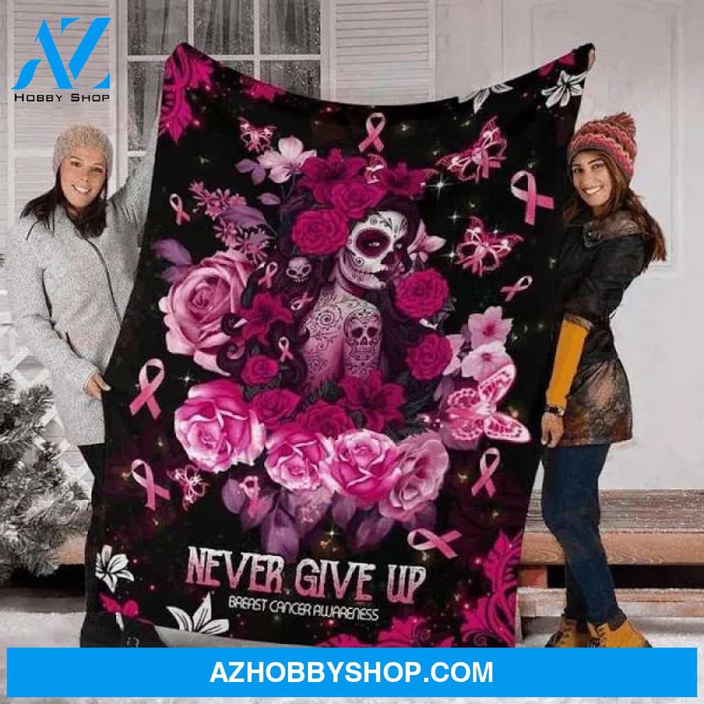 Never Give Up Pink Ribbon Women, Breast Cancer Blanket