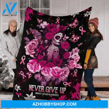 Never Give Up Pink Ribbon Women, Breast Cancer Blanket