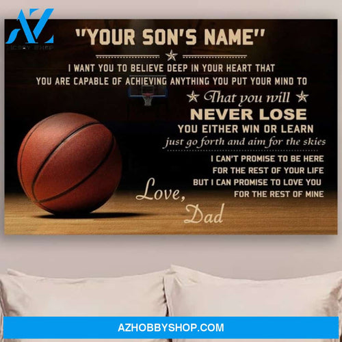 Personalized Canvas, Never Lose Basketball Canvas Wall Art Gift For Son From Dad