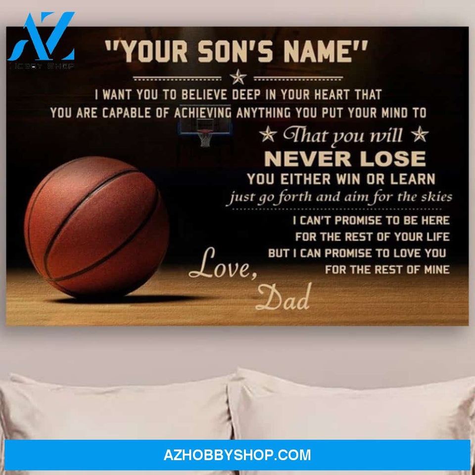 Personalized Canvas, Never Lose Basketball Canvas Wall Art Gift For Son From Dad