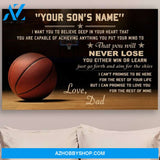 Personalized Canvas, Never Lose Basketball Canvas Wall Art Gift For Son From Dad
