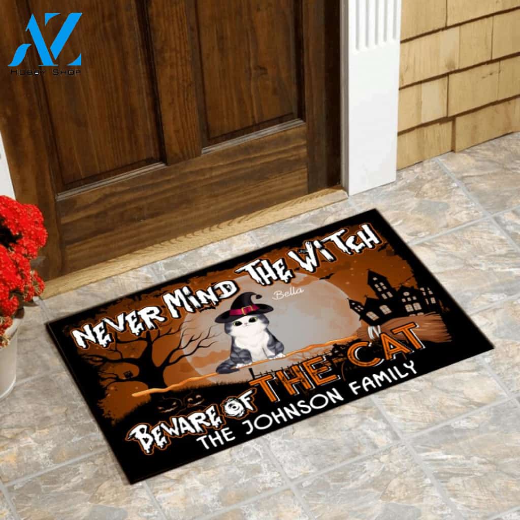 Never Mind The Witch Beware Of The Cat Halloween Style - Personalized Doormat