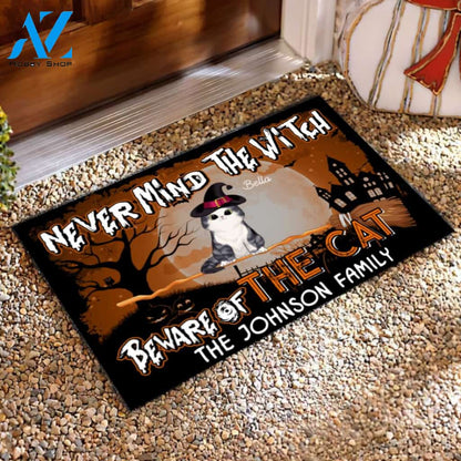 Never Mind The Witch Beware Of The Cat Halloween Style - Personalized Doormat