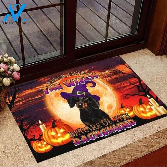 Never Mind The Witch Beware Of The Dachshund Doormat Gift For Friend Family Home Decor Warm House Gift Welcome Mat Halloween Decor