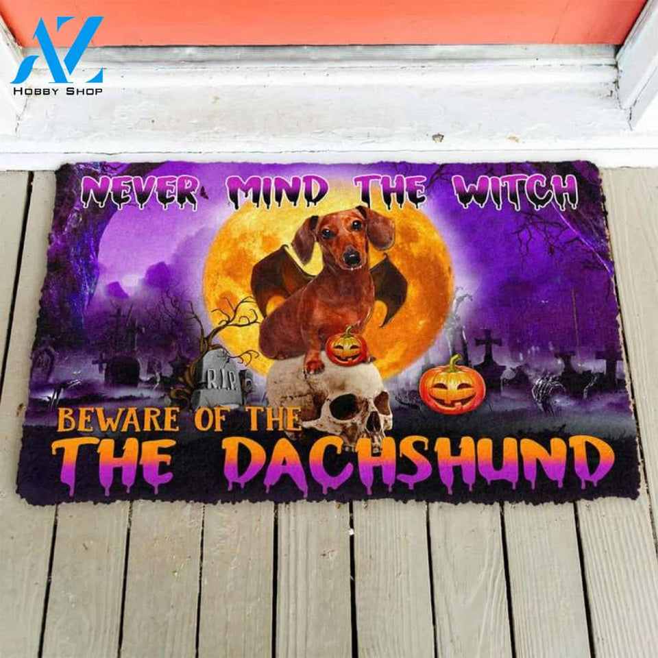 Never Mind The Witch Beware Of The Dachshund Halloween Funny Doormat Gift For Dog Lovers Home Decor Warm House Gift Welcome Mat