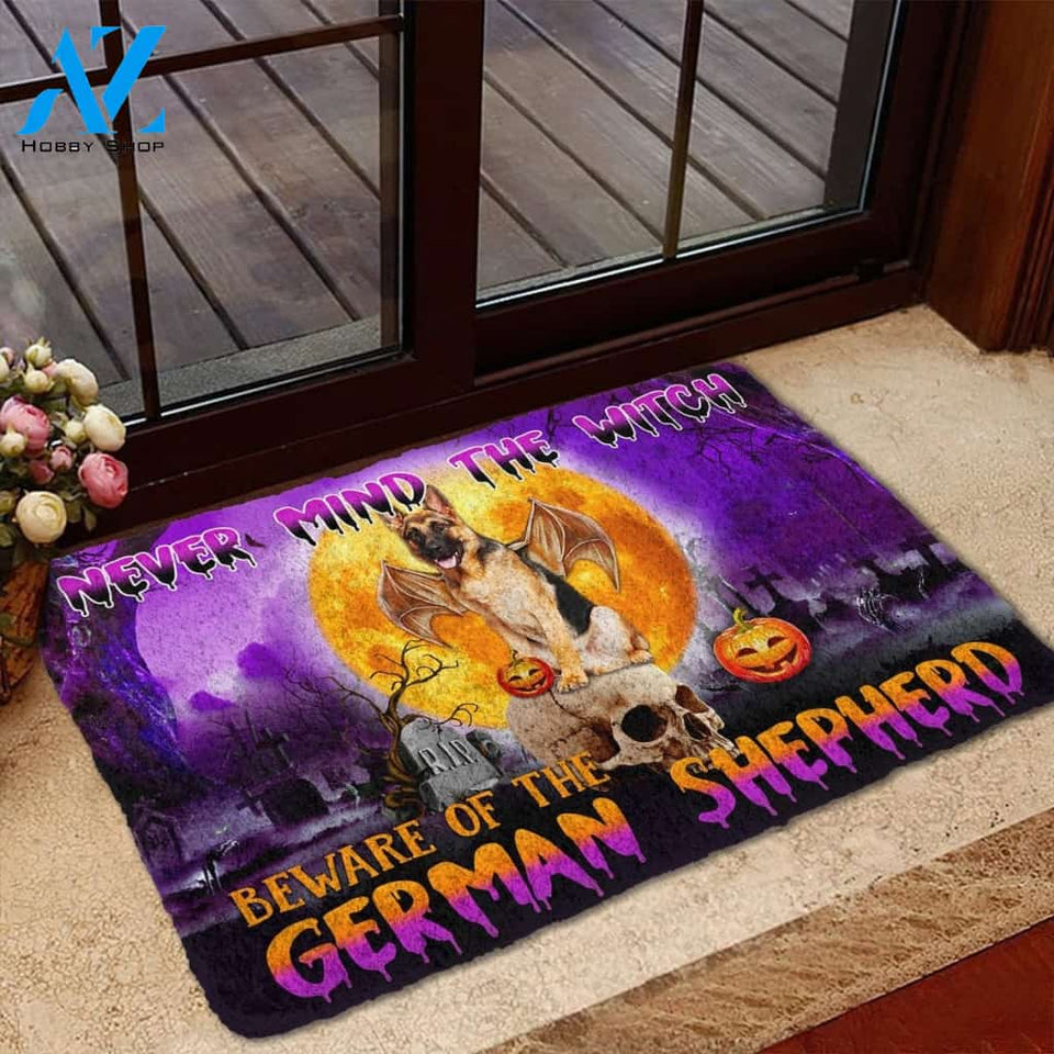 Never Mind The Witch Beware Of The German Shepherd Halloween Funny Doormat Gift For Dog Lovers Home Decor Warm House Gift Welcome Mat